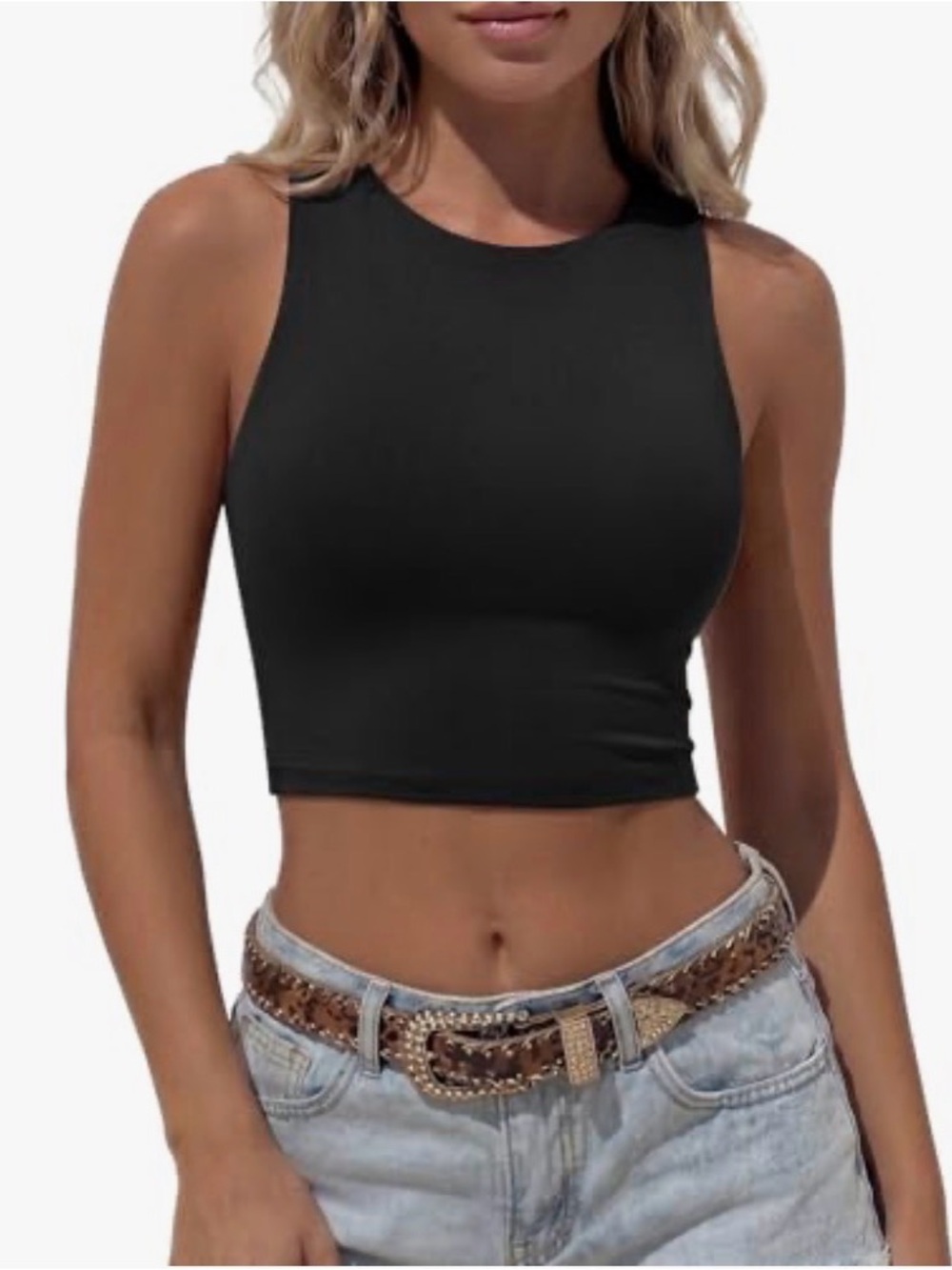 ReoRia Black Cropped High-Neck Tank